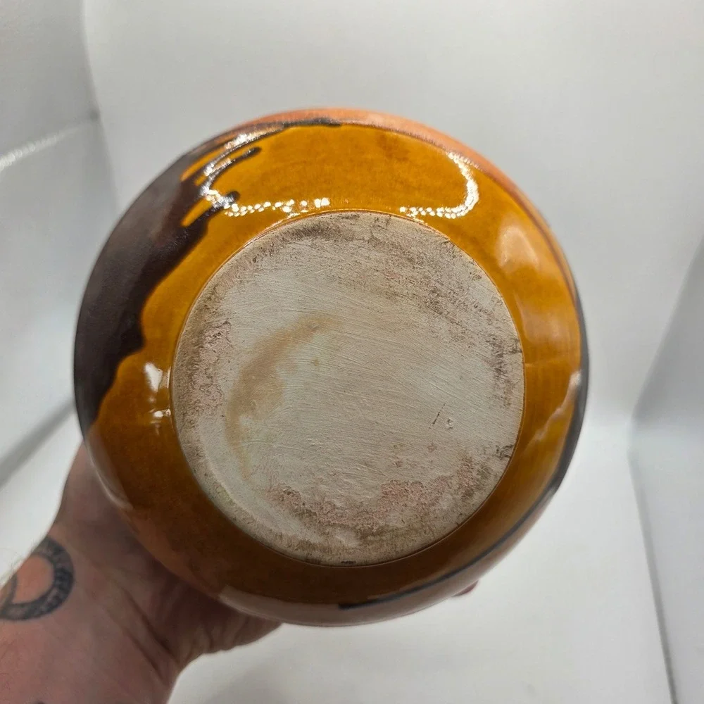 Royal Haeger Mid Century Modern Yellow Brown Drip Glaze Pottery Vase Vintage